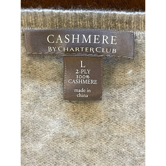 Charter Club Gray 100% 2 Ply Cashmere V- Neck Balloon Sleeve Sweater Size L - Picture 7 of 8